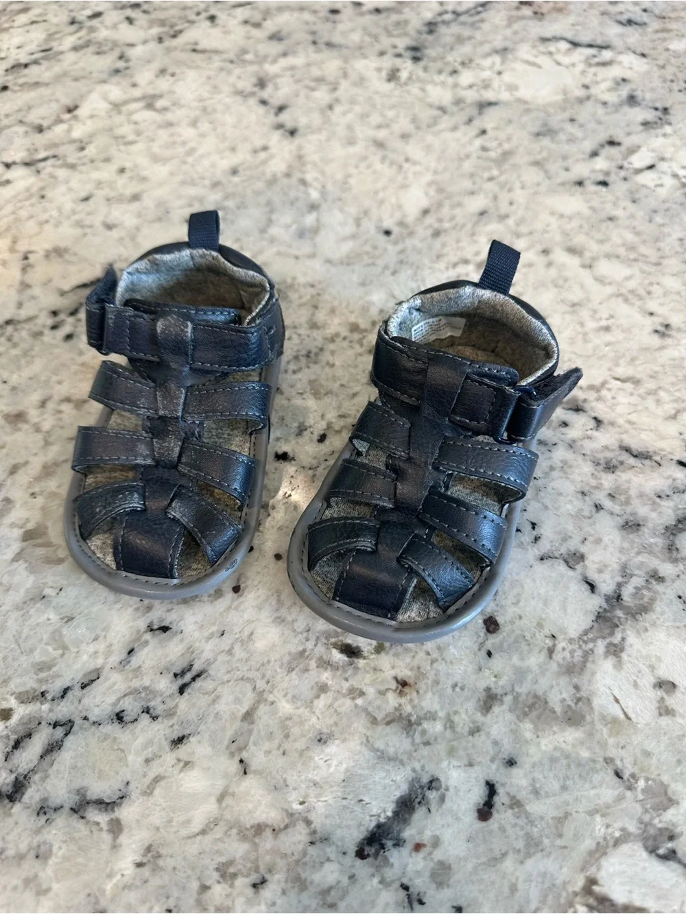 6-12 month Baby Navy Blue Leather Fisherman Sandals